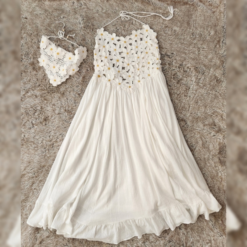 Free People Bali Spring Fling Maxi Dress Ivory Women's Size XL - Picture 4 of 15